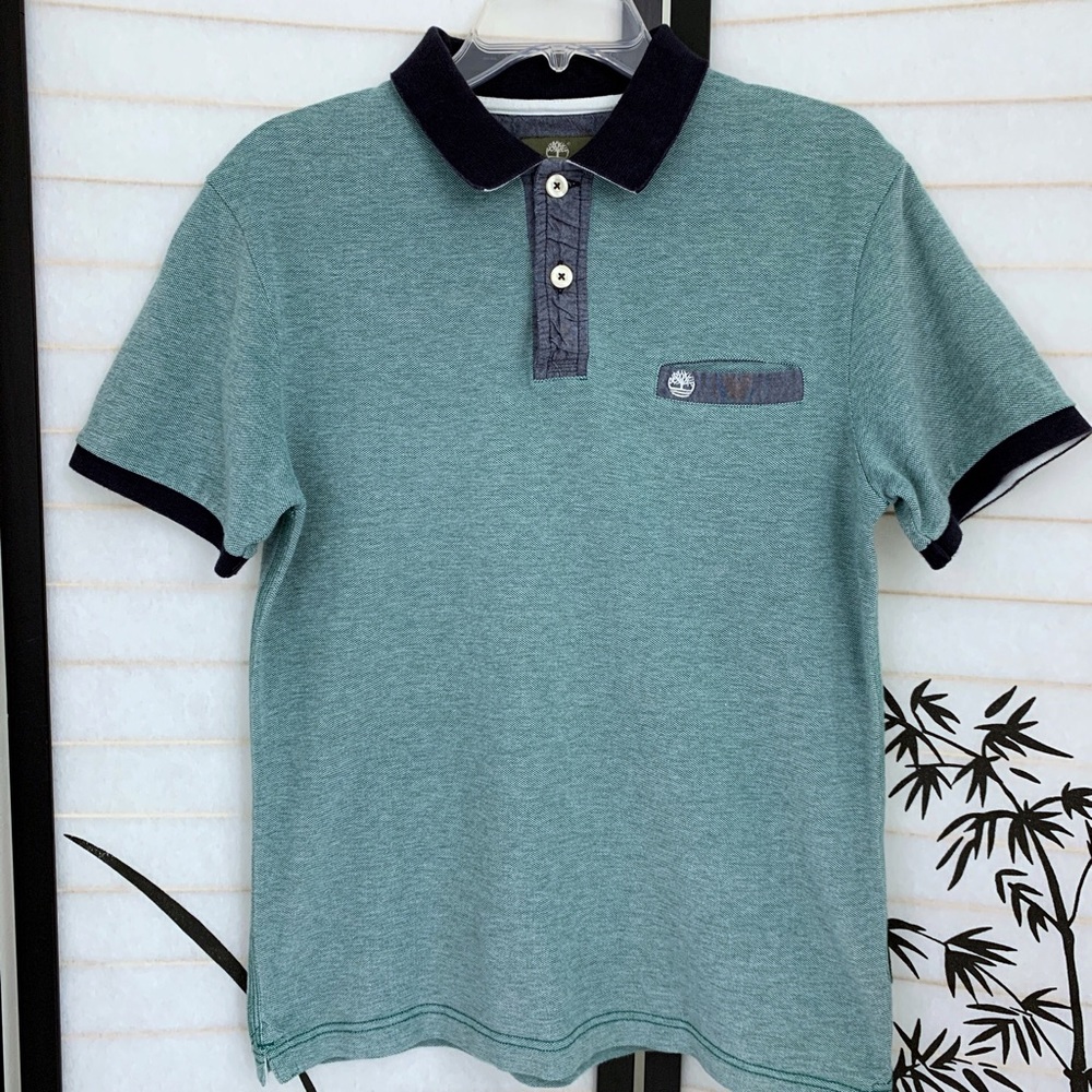 Timberland Polo Shirt Sz M Slim Fit Green Blue